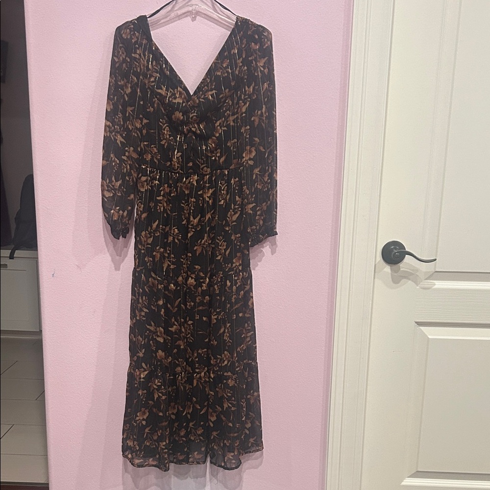 Elegant Black and Brown Floral Dress